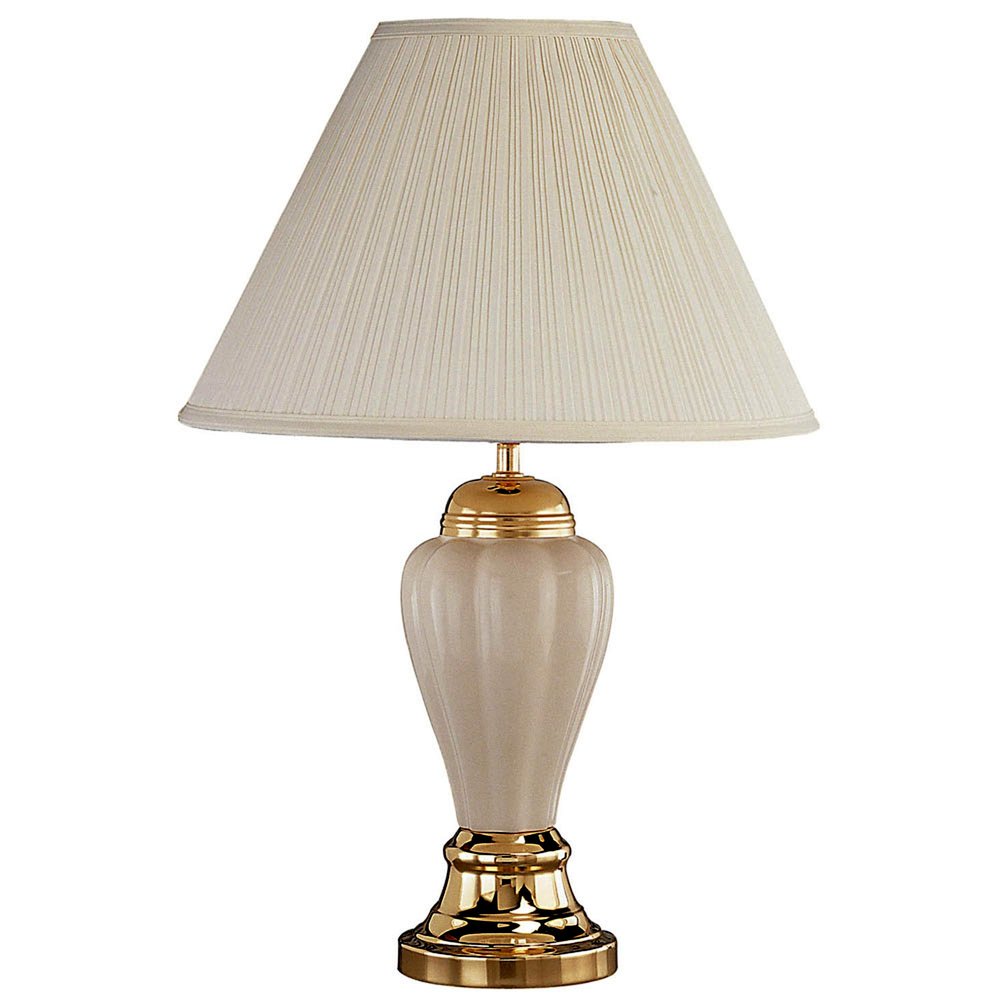 27" Ivory and Gold Ceramic Urn Table Lamp With Off White Empire Shade — view 1