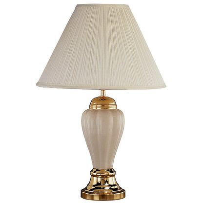 27" Ivory and Gold Ceramic Urn Table Lamp With Off White Empire Shade HomeRoots