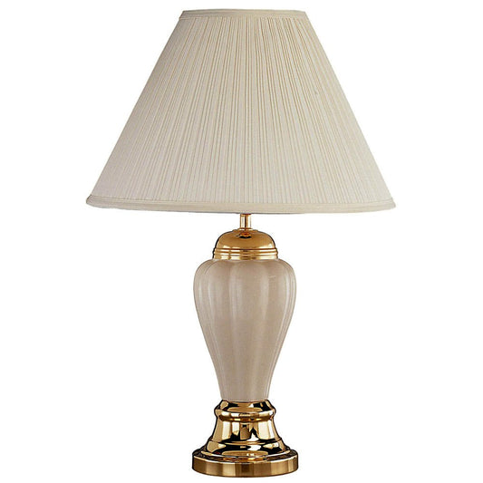 27" Ivory and Gold Ceramic Urn Table Lamp With Off White Empire Shade HomeRoots