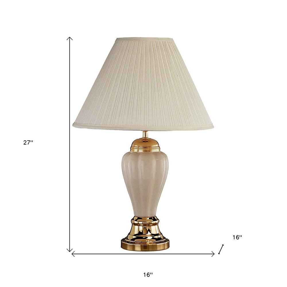 27" Ivory and Gold Ceramic Urn Table Lamp With Off White Empire Shade — view 5