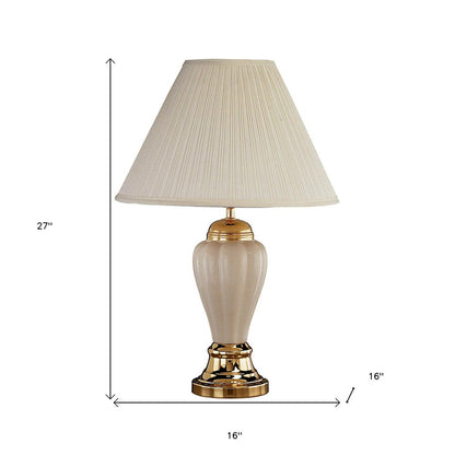27" Ivory and Gold Ceramic Urn Table Lamp With Off White Empire Shade HomeRoots
