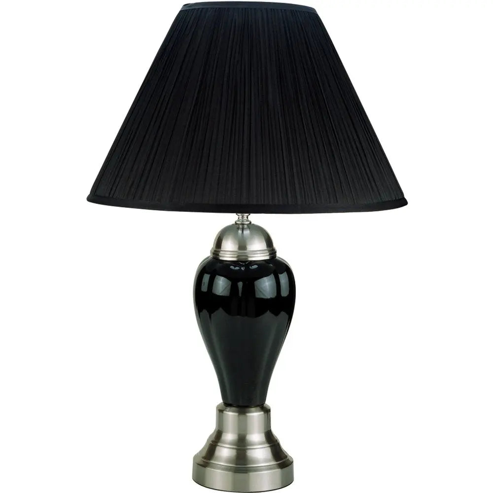 27" Black and Silver Ceramic Urn Table Lamp With Black Empire Shade HomeRoots