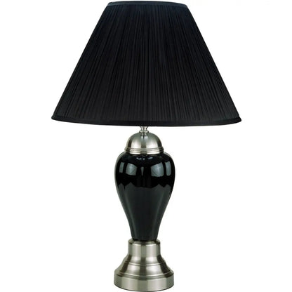 27" Black and Silver Ceramic Urn Table Lamp With Black Empire Shade HomeRoots