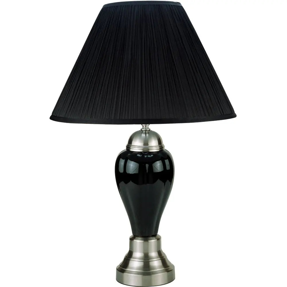 27" Black and Silver Ceramic Urn Table Lamp With Black Empire Shade HomeRoots