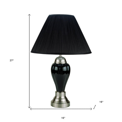 27" Black and Silver Ceramic Urn Table Lamp With Black Empire Shade