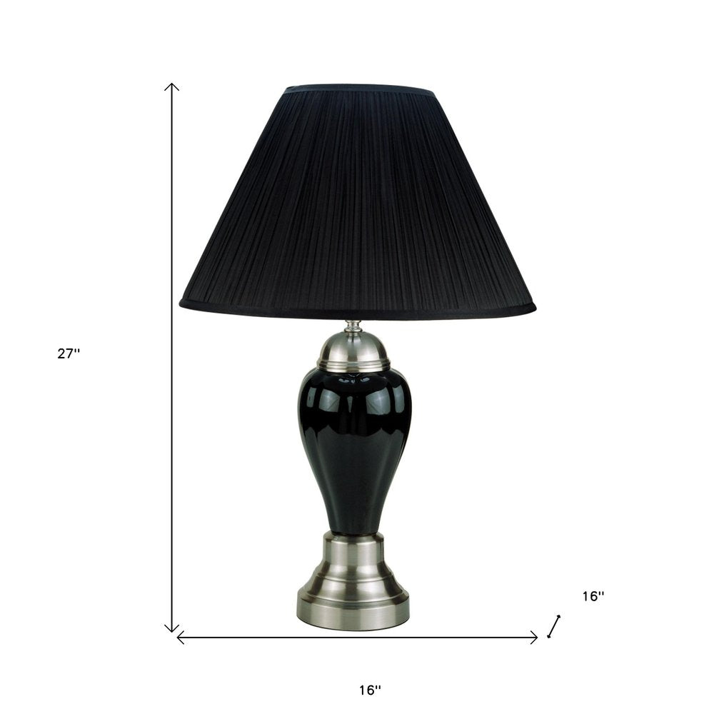 27" Black and Silver Ceramic Urn Table Lamp With Black Empire Shade HomeRoots