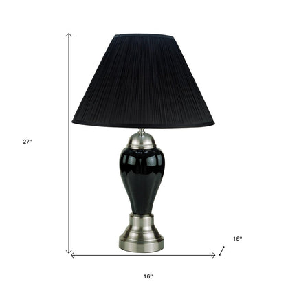 27" Black and Silver Ceramic Urn Table Lamp With Black Empire Shade HomeRoots