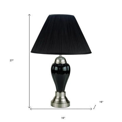 27" Black and Silver Ceramic Urn Table Lamp With Black Empire Shade HomeRoots