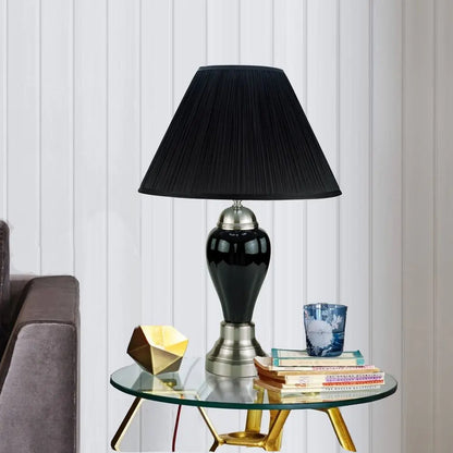 27" Black and Silver Ceramic Urn Table Lamp With Black Empire Shade HomeRoots