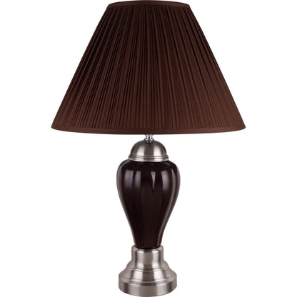 27" Silver Ceramic Urn Bedside Table Lamp With Brown Empire Shade HomeRoots