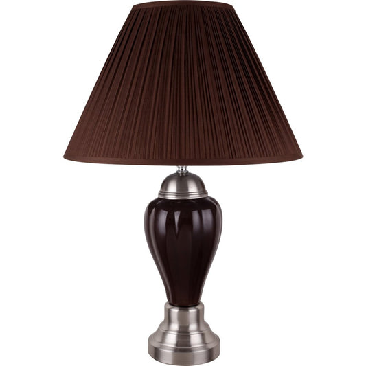 27" Silver Ceramic Urn Bedside Table Lamp With Brown Empire Shade HomeRoots