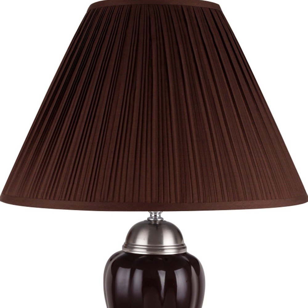 27" Silver Ceramic Urn Bedside Table Lamp With Brown Empire Shade HomeRoots