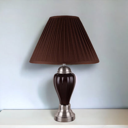 27" Silver Ceramic Urn Bedside Table Lamp With Brown Empire Shade HomeRoots