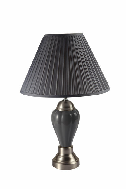 27" Silver Ceramic Urn Bedside Table Lamp With Brown Empire Shade