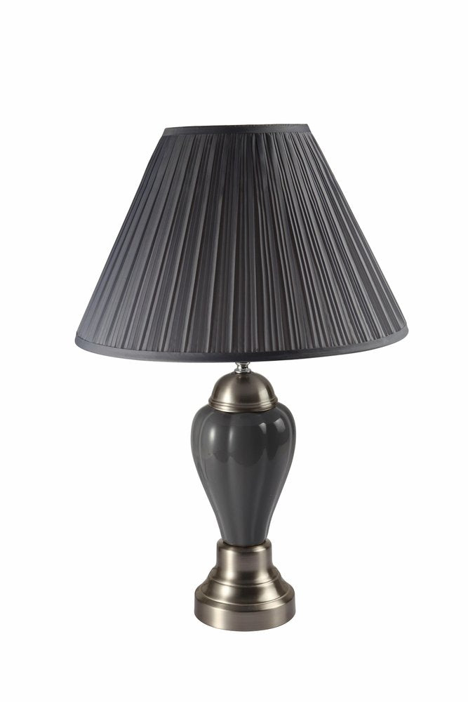 27" Silver Ceramic Urn Bedside Table Lamp With Brown Empire Shade HomeRoots