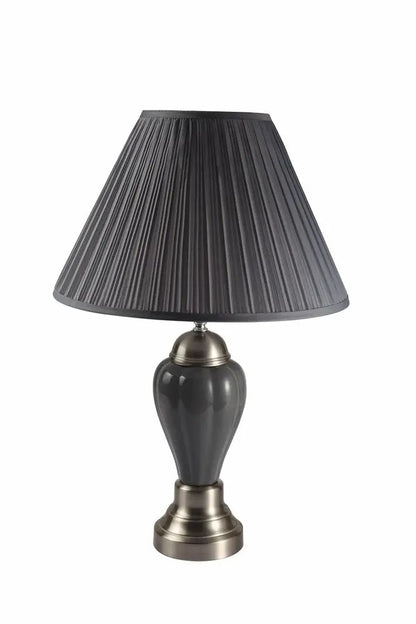 27" Gray and Silver Metal Urn Table Lamp With Gray Empire Shade HomeRoots