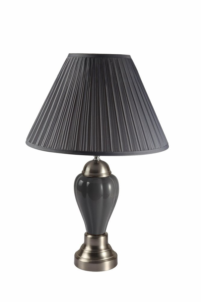 27" Silver Ceramic Urn Bedside Table Lamp With Brown Empire Shade HomeRoots