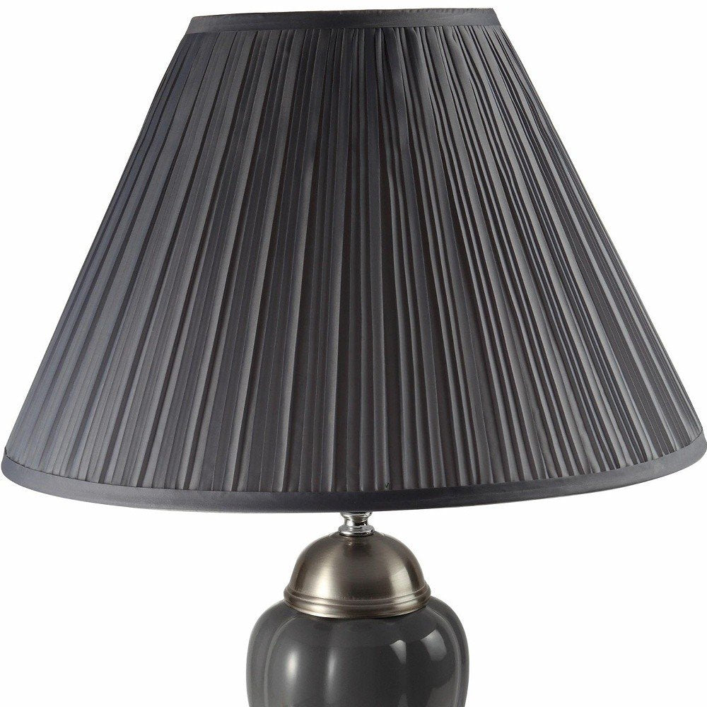 27" Gray and Silver Metal Urn Table Lamp With Gray Empire Shade HomeRoots