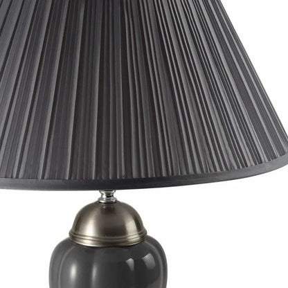 27" Gray and Silver Metal Urn Table Lamp With Gray Empire Shade HomeRoots