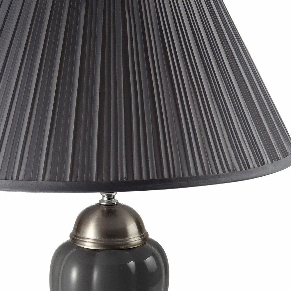 27" Silver Ceramic Urn Bedside Table Lamp With Brown Empire Shade HomeRoots