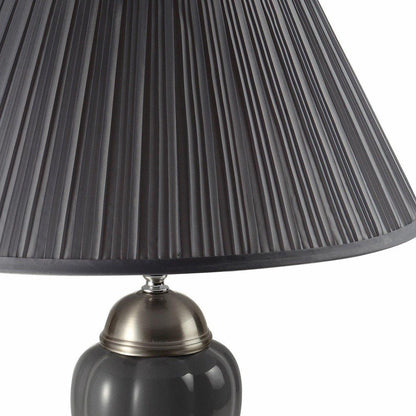 27" Silver Ceramic Urn Bedside Table Lamp With Brown Empire Shade HomeRoots