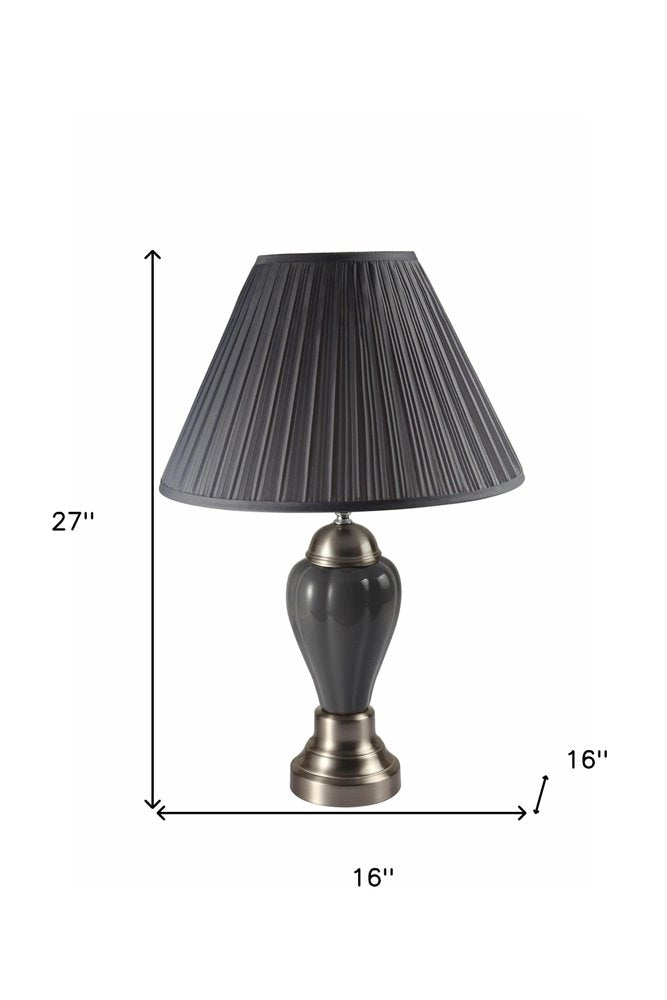 27" Silver Ceramic Urn Bedside Table Lamp With Brown Empire Shade HomeRoots