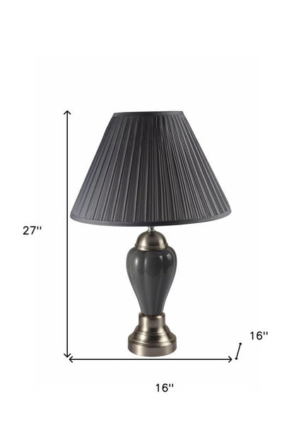 27" Silver Ceramic Urn Bedside Table Lamp With Brown Empire Shade HomeRoots