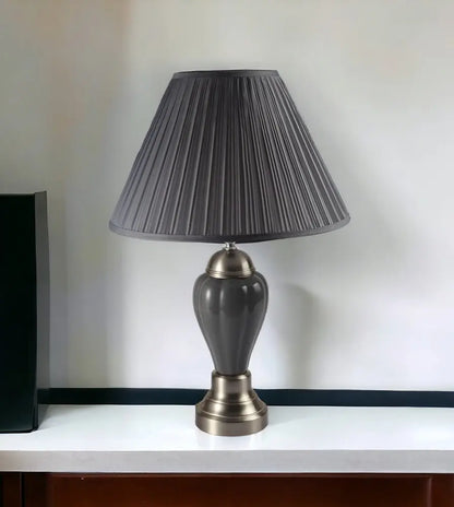 27" Gray and Silver Metal Urn Table Lamp With Gray Empire Shade HomeRoots
