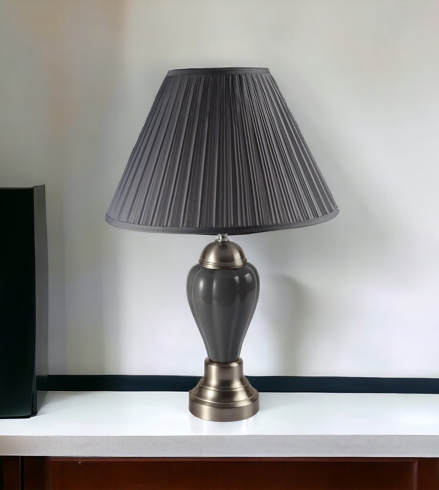 27" Silver Ceramic Urn Bedside Table Lamp With Brown Empire Shade HomeRoots