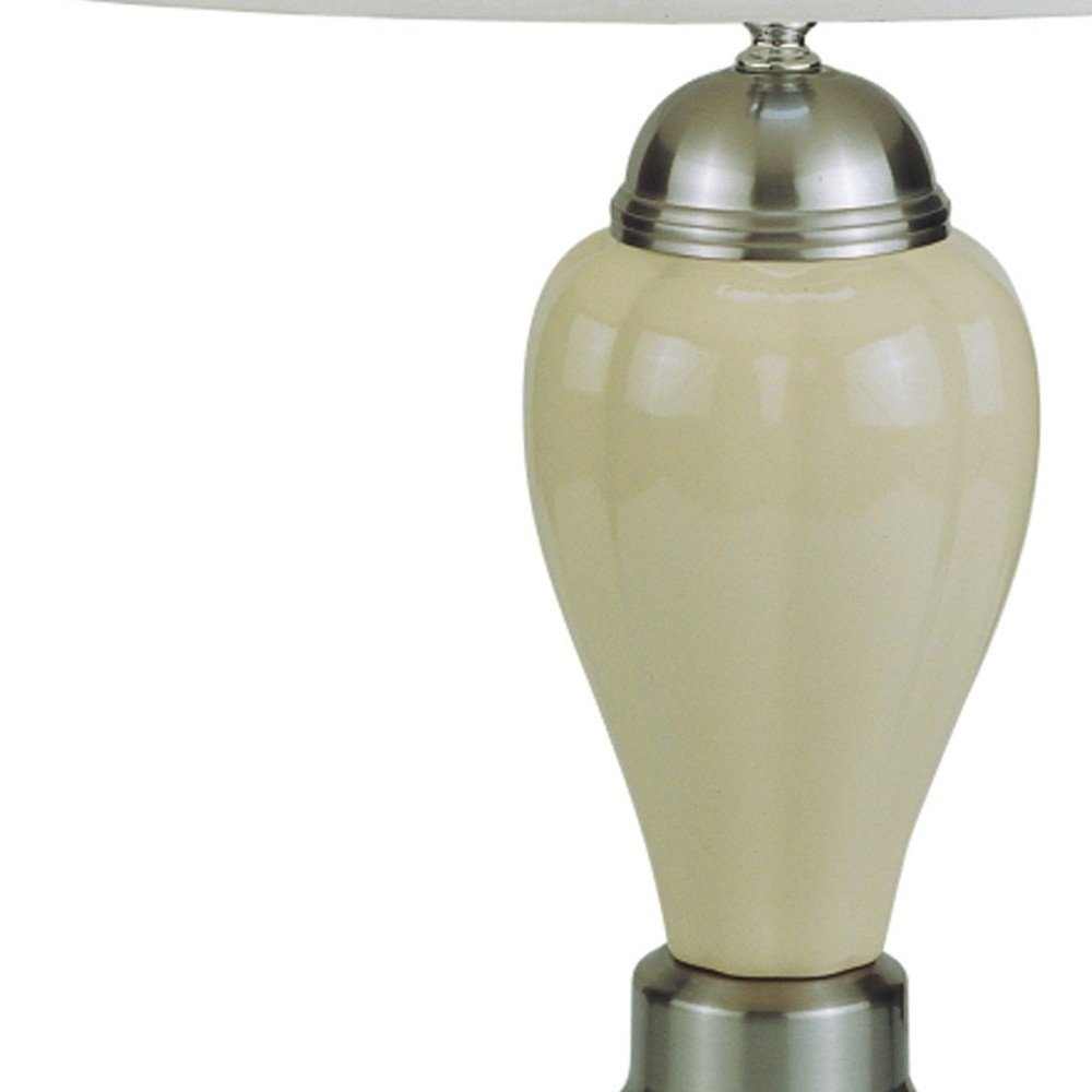 27" Silver Ceramic Urn Bedside Table Lamp With Brown Empire Shade HomeRoots