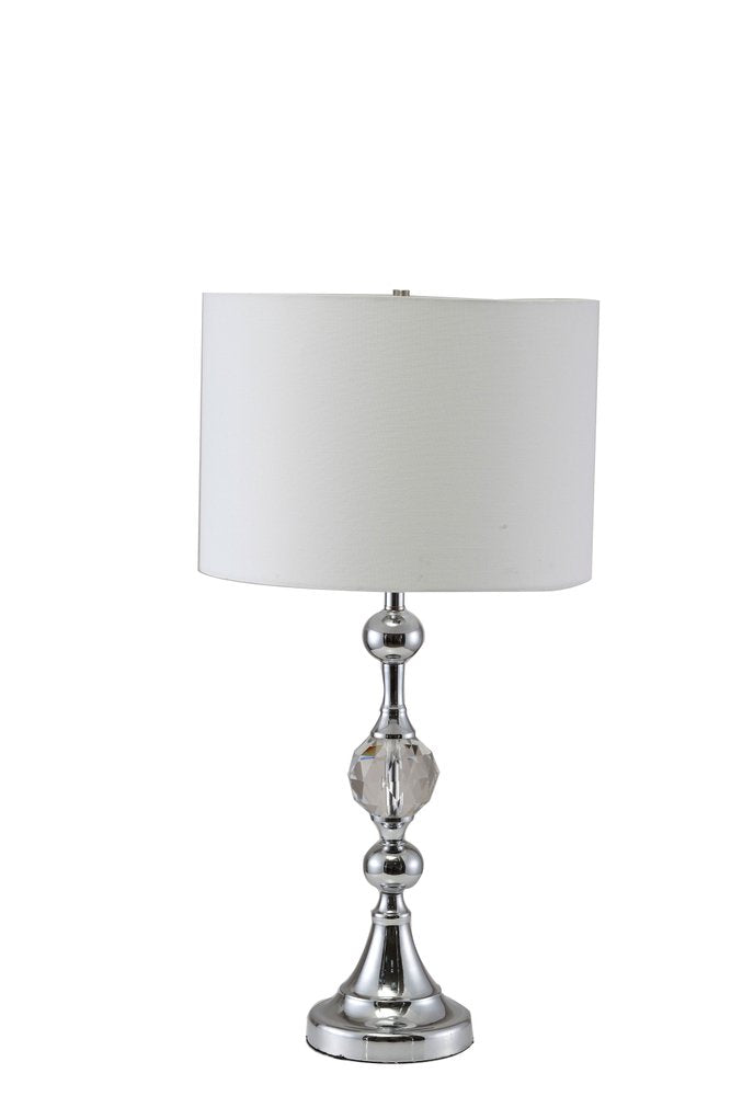30" Silver Metal Bedside Table Lamp With White Classic Drum Shade — view 1
