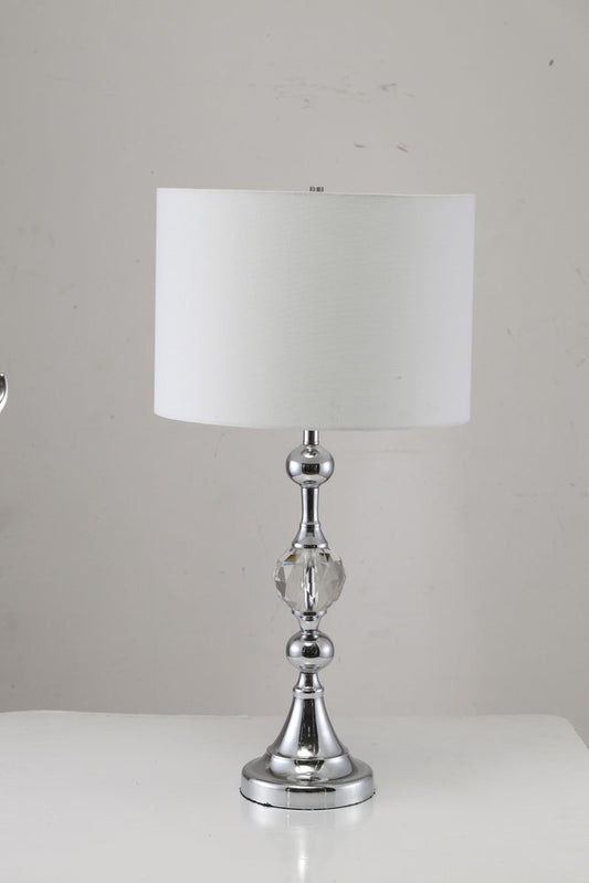 30" Silver Metal Bedside Table Lamp With White Classic Drum Shade HomeRoots