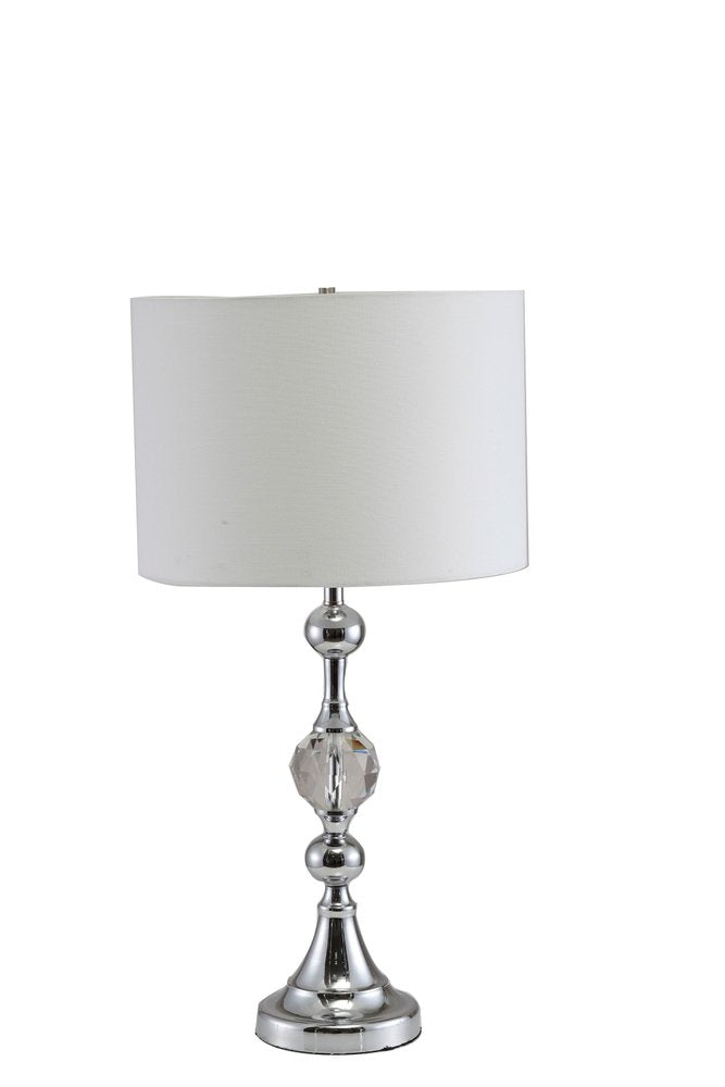 30" Silver Metal Bedside Table Lamp With White Classic Drum Shade — view 3