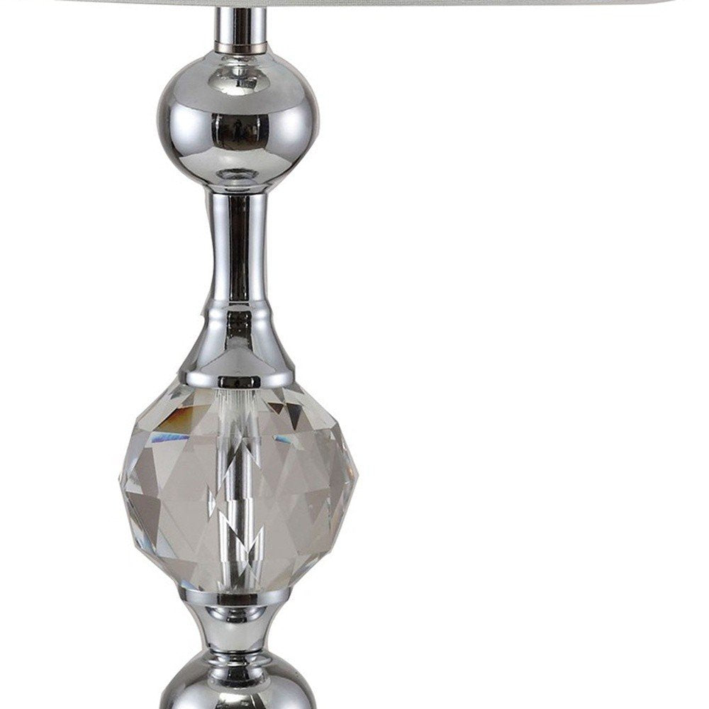 30" Silver Metal Bedside Table Lamp With White Classic Drum Shade — view 4