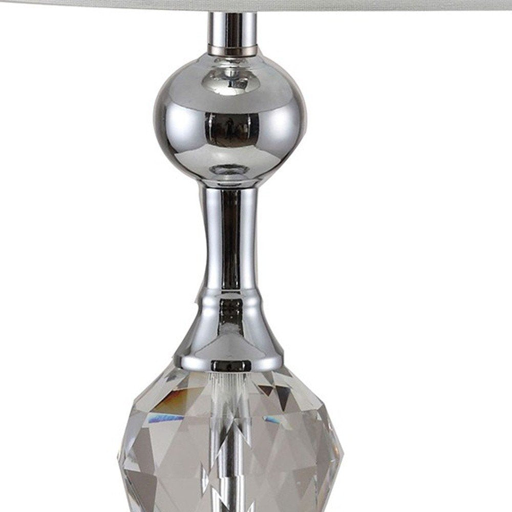 30" Silver Metal Bedside Table Lamp With White Classic Drum Shade — view 5