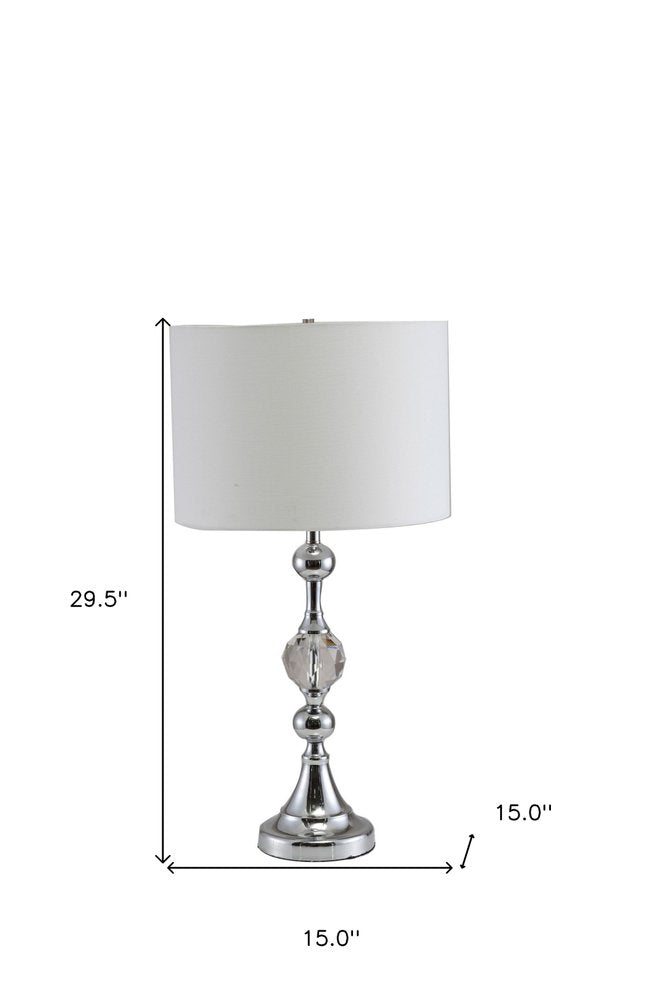 30" Silver Metal Bedside Table Lamp With White Classic Drum Shade HomeRoots