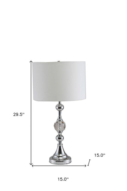 30" Silver Metal Bedside Table Lamp With White Classic Drum Shade HomeRoots