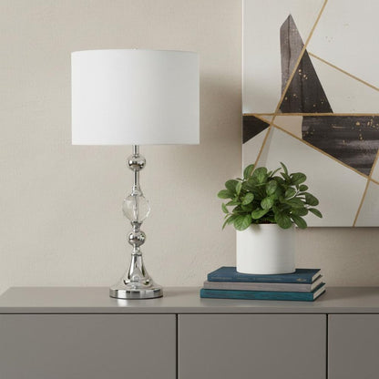 30" Silver Metal Bedside Table Lamp With White Classic Drum Shade HomeRoots