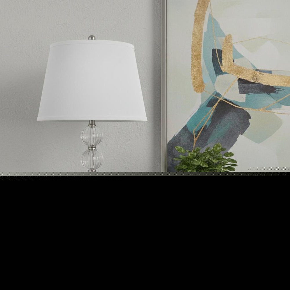 29" Silver Metal Table Lamp With White Classic Empire Shade HomeRoots