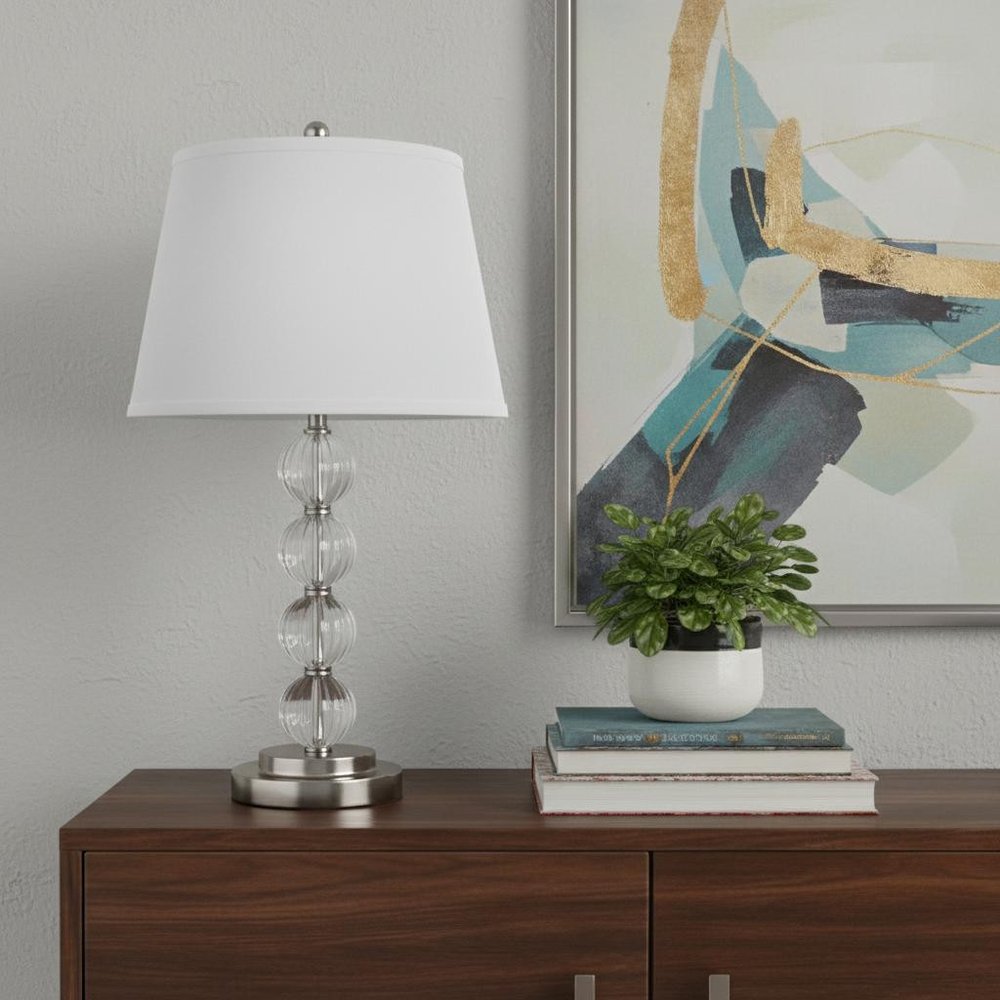 29" Silver Metal Table Lamp With White Classic Empire Shade — view 6