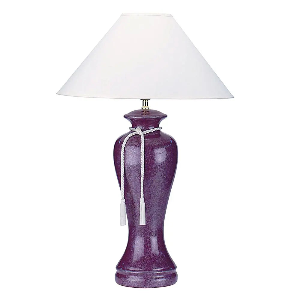 35" Red Burgundy Glaze Ceramic Urn Table Lamp With White Classic Empire Shade HomeRoots