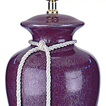 35" Red Burgundy Glaze Ceramic Urn Table Lamp With White Classic Empire Shade HomeRoots