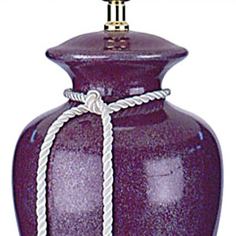 35" Red Burgundy Glaze Ceramic Urn Table Lamp With White Classic Empire Shade HomeRoots
