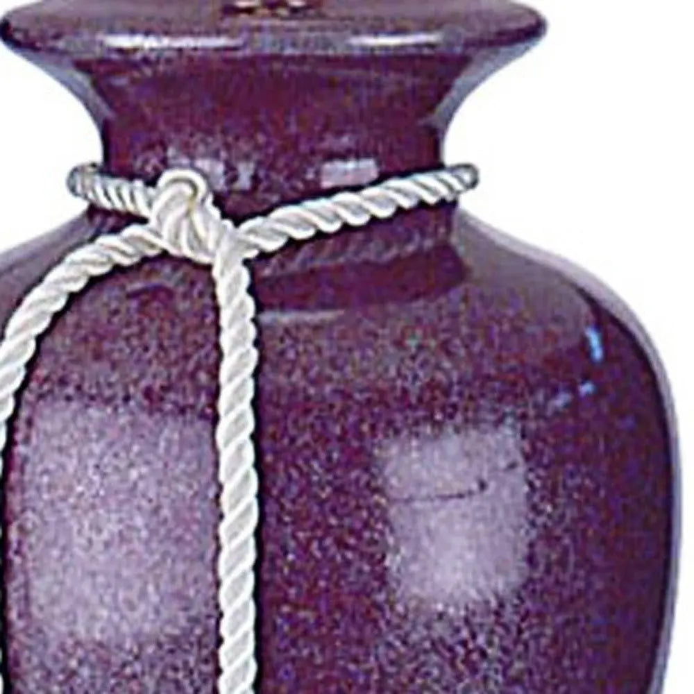 35" Red Burgundy Glaze Ceramic Urn Table Lamp With White Classic Empire Shade HomeRoots