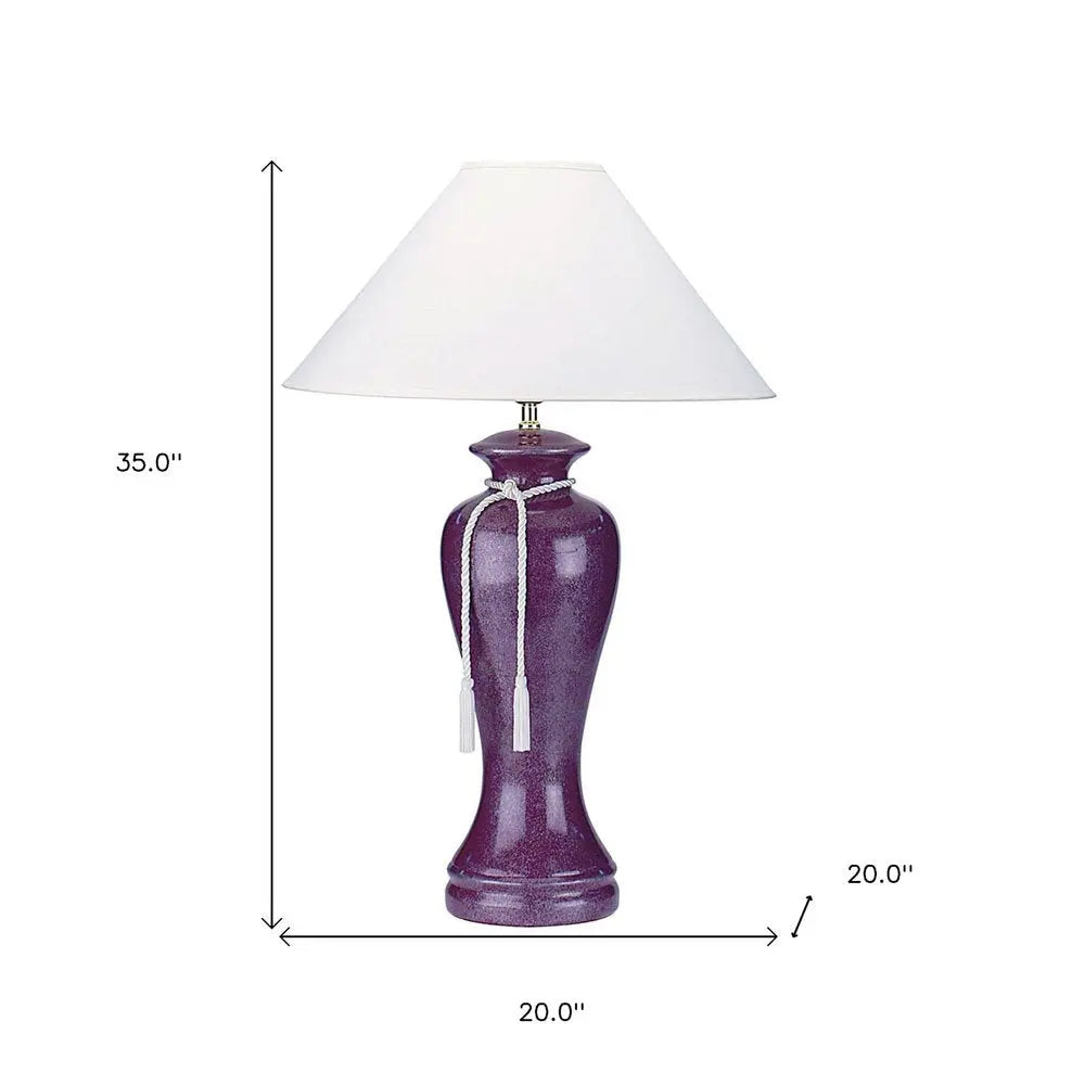 35" Red Burgundy Glaze Ceramic Urn Table Lamp With White Classic Empire Shade HomeRoots
