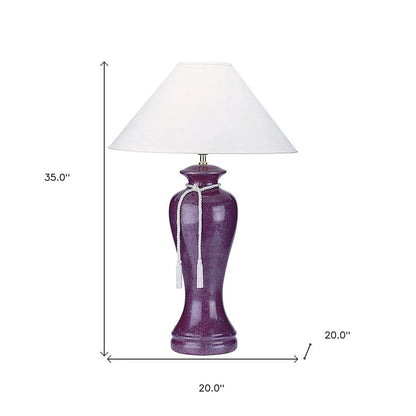 35" Red Burgundy Glaze Ceramic Urn Table Lamp With White Classic Empire Shade HomeRoots