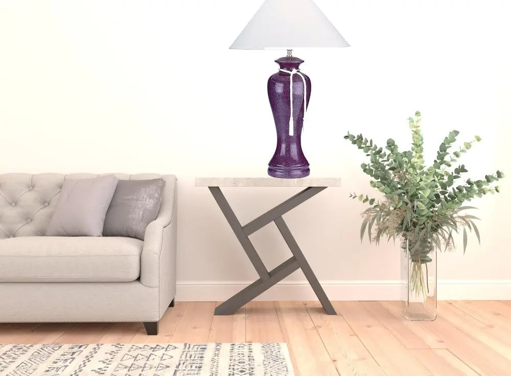 35" Red Burgundy Glaze Ceramic Urn Table Lamp With White Classic Empire Shade HomeRoots