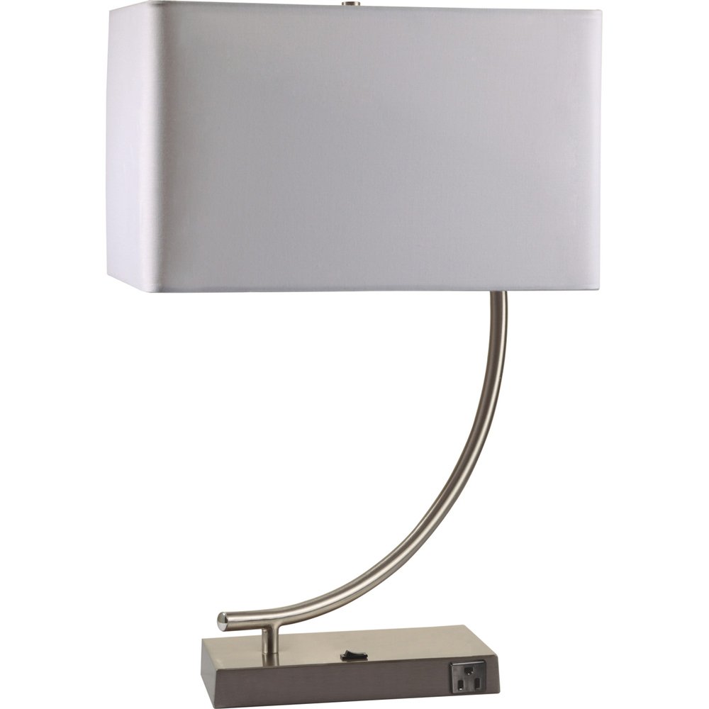 23" Silver Curved Table Lamp With White Rectangle Shade — view 1