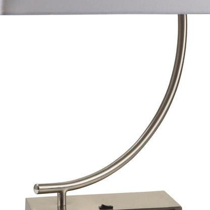 23" Silver Curved Table Lamp With White Rectangle Shade