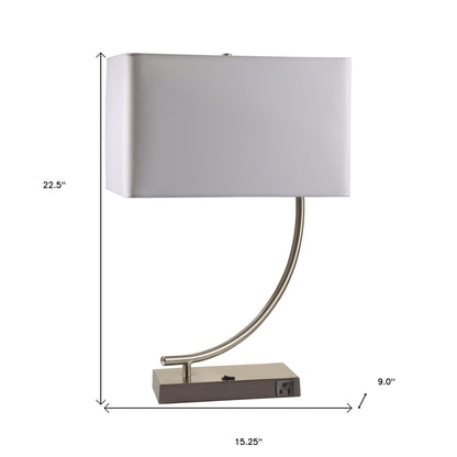 23" Silver Curved Table Lamp With White Rectangle Shade